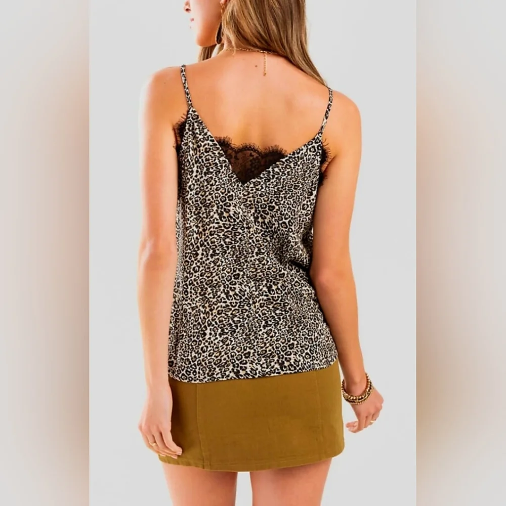 NWT Francesca's Women's Tank Top Animal Print Black Lace Trim 100% Viscose XS - Picture 5 of 12
